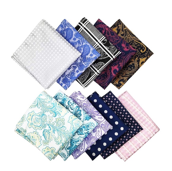 Mens Set of 11 Paisley Silk Blend Pocket Squares - Picture 2 of 7